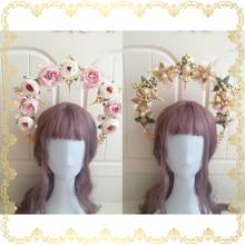 Goddess Tea Party Show Take Photo Props two-sided Flower Pearl cross Baroque Cosplay Hair Crown Headband Lolita Halo Aperture 2024 - buy cheap