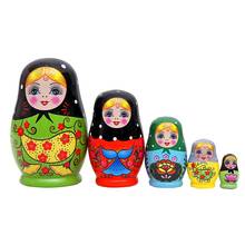 Bonecas matryoshka de madeira com 5 espaços e estampa de flores, brinquedo artesanal infantil para presente 2024 - compre barato