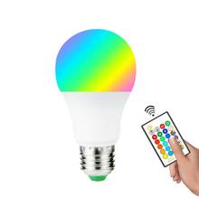 Светодиодная лампа RGB E27 RGBW с регулируемой яркостью, умные светодиодные лампы 3 Вт, 5 Вт, 10 Вт, 15 Вт, декоративная лампа с ИК-пультом дистанционного управления 2024 - купить недорого