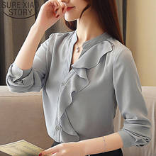 Blusas Mujer De Moda 2021 Autumn Fashion Women Chiffon Blouses Long Sleeve V-neck Women Tops Casual Solid Women Clothing 5493 50 2024 - buy cheap