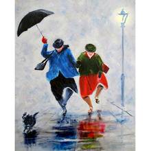 GATYZTORY-pintura al óleo por números, hecho a mano lienzo de lino de 60x75cm, obra de arte para pintar al óleo de dos hombres con paraguas 2024 - compra barato