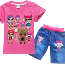 LoL suprise/оригинальные детские комплекты футболка и джинсовые шорты Детская футболка с изображением куклы Лола летняя одежда для маленьких девочек Одежда для девочек 2024 - купить недорого