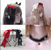 Banda para el pelo con lazo de encaje de conejo Chocolate Lolita Vintage, accesorio para el pelo negro, blanco y rojo KC, cinta para la cabeza, B515 2024 - compra barato