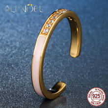 Allnoel 925 prata esterlina zircão anel de diamante para as mulheres rosa esmalte 9 k real banhado a ouro menina jóias finas 2019 novo design 2024 - compre barato