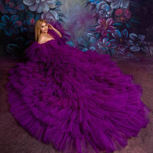 Роскошные пышные фиолетовые длинные платья из тюля в несколько рядов для беременных женщин для фотосессии красивая одежда для беременных без бретелек с длинными оборками 2024 - купить недорого