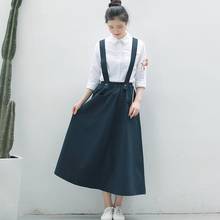 Autumn Women Skirt Long with Shoulder Strap A Line High Elastic Waist Pocket Casual Pleated Cotton Linen Skirt DC530 2024 - buy cheap