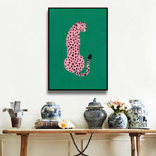 Decoração da casa modular poster rosa tigre verde animais quadros da arte da parede dos desenhos animados pintura em tela impressa sala de estar arte moderna 2024 - compre barato