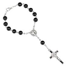 QIGO Black Glass Pearl Rosary Cross Beaded Bracelet Gifts Religious Jewelry 2024 - buy cheap