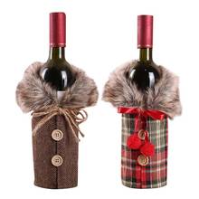 Bolsas de almacenamiento para botellas de vino tinto, a cuadros, decoración navideña, regalo de Navidad, Papá Noel, de felpa a cuadros 2024 - compra barato