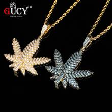 GUCY The Leaf Pendant Necklace Charm with Tennis Chain Ice Cubic Zircon Men's Hip hop Rock Jewelry 2024 - buy cheap