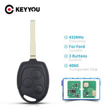 KEYYOU 3 Buttons 4D60/4D63 Chip 433Mhz Car Remote Key For Ford Focus Fiesta Fusion Mondeo Galaxy C-Max S-Max Uncut HU101 Blade 2024 - купить недорого