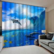 Blackout curtain 3D Curtains Living Room Bedroom Drapes Cortinas Customized size blue sky water dolphin curtains 2024 - buy cheap