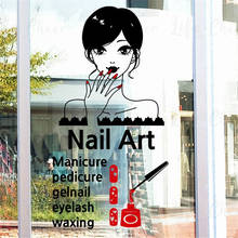 Pegatina de ventana para tienda de manicura y pedicura, calcomanías de vinilo para salón de belleza, murales de pared de Diseño de uñas, AC363 2024 - compra barato