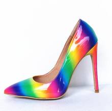 Dipsloot Woman  Fashion Patent Leather Rainbow Shallow Slip On Pumps Pointed Toe 125 mm Stiletto Heels Sexy Party Dress Shoes 2024 - buy cheap