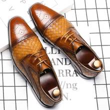 Men's Woven Leather Dress Shoes Mens Classic Vintage Derby Shoes Brogue Shoes Men Lace-Up Business Office Party Wedding Shoes 2024 - buy cheap