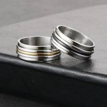 Anel de dedo com sulco rotativo, preto, cor prata, aço inoxidável, anéis de girador para homens, punk, clássico, jóias casuais masculinos 2024 - compre barato