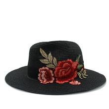 Sombrero de paja de ala ancha para mujer, sombrero de sol bordado de Panamá, elegante, para playa 2024 - compra barato