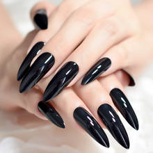 24 pçs ponta afiada stilettos falso prego preto extra longo falso unhas stiletto dicas uv gel manicure fácil aplicar unhas artificiais salão de beleza 2024 - compre barato