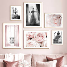 Paris Balcony Lady Tower Pink Rose Flower Nordic Posters And Prints Wall Art Canvas Painting Decoration Pictures For Living Room 2024 - buy cheap