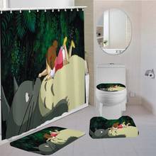 High Quality Totoro Bathroom Set 4 Piece Shower Curtain Toilet Lid Cover Bath Rugs Carpet Cartoon Bath Curtain Set with 12 Hooks 2024 - buy cheap