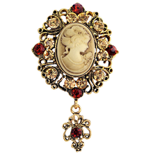 Broche de cabeça de beleza vintage avatar, acessórios de liga de pino de cristal estilo medieval 2024 - compre barato
