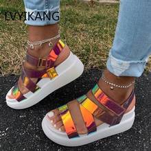 Women Summer Ankle Strap Sandals Rainbow Color Platform Wedges Heel Peep Toe Fashion Casual Beach Ladies Shoes Zapatos De Mujer 2024 - buy cheap