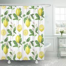Green Vintage Lemon Pattern on White Watercolor Yellow Floral Lime Shower Curtain Waterproof Polyester Fabric 72 x 72 inches Set 2024 - buy cheap
