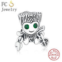 Fc jóias caber marca original charme pulseira real 925 prata árvore monstro folha verde zircão olho grânulo fazer almejado berloque 2024 - compre barato