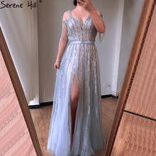 SERENE HILL Grey  Luxury Beading Shouler With  Tassel  Split Evening Dresses Gowns 2021 Formal Dress LA70622 2024 - buy cheap