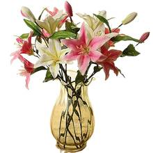 Flores de lírio falsas 5 peças, para casamento, decoração de mesa, 3 cabeças, branco/rosa/vermelho rosa 2024 - compre barato