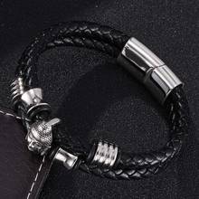 Punk Double Layer Black Braided Leather Buddha Bracelet Men Stainless Steel Magnetic Clasps Vintage Bracelet Male Jewelry ST0338 2024 - buy cheap