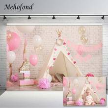 Mehofond White Brick Wall Tent Girl 1st Birthday Decor Background Pink Balloons Flower Children Party Photography Backdrop Props 2024 - buy cheap