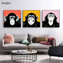 Orangután para escuchar música con auriculares, pintura en lienzo, decoración de arte de pared, póster, imagen de Animal divertido para habitación de niños, decoración del hogar 2024 - compra barato