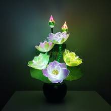 Luzes de led em forma de flor, 7 lâmpadas de lótus, buda, lâmpada, novidade, artística, em fibra óptica 2024 - compre barato