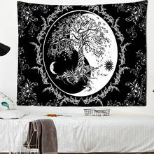 Tapeçaria de videira de sol, tapeçaria suspensa em preto e branco com estampa boêmia estilo psicodélico, tarô místico, decoração para casa 2024 - compre barato