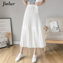 Jielur Pleated Summer Skirt Loose Solid Color Skirts Womens Slim Chic High Waist Jupe Black Elastic Waist New Femme Skirts 2024 - buy cheap