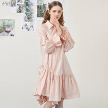 Женское длинное платье-рубашка ARTKA, розовое Повседневное платье из 2021 хлопка, с асимметричными оборками, LA22115C, Весна 100% 2024 - купить недорого
