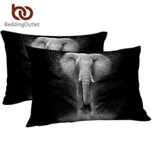 BeddingOutlet-funda de almohada con estampado 3D de elefante, ropa de cama en blanco y negro, para fotografía de animales, un par 2024 - compra barato