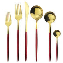 6Pcs Red Flatware Set Knife Fork Spoon Cutlery Set 304 Stainless Steel Dinnerware Set Mirror Green Gold Tableware Set Silverware 2024 - buy cheap