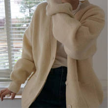 Mulheres outono inverno v pescoço camisola casaco único breasted oversized malha cardigan jaqueta de manga completa outerwear 2024 - compre barato