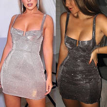 Women Sexy Dress Bodycon Sleeveless Evening Party Sequins V Cut Neck Silver Mini Dress Sequins Strappy Multiway Dresses 2024 - buy cheap