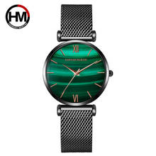 Hannah Martin Brand Quartz Women Watches Black Stainless Steel Female Watch Casual Green Shell Waterproof Ladies Watches 2024 - buy cheap