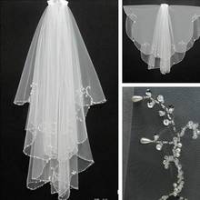 Handmade Wedding Beaded Veil 2020 With Comb Two Layers Tulle Sequins Beads Bridal Veil Wedding Accessories 2024 - buy cheap