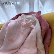 Женский свитер с розовым сердцем WiRcKeat, Зимний пуловер оверсайз 2020, вязаный свободный свитер с принтом в Корейском стиле 2024 - купить недорого