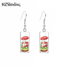 Red Mushroom Pattern Glass Cabochon Rectangle Hook Dangle Earrings Stainless Steel Ear Jewelry 2024 - buy cheap