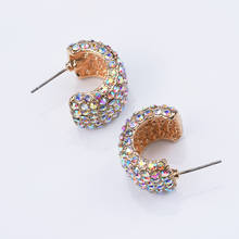 Full Crystal Rhinestone C Shape Drop Earrings Women Fashion Simple Half Circle Dangle Earring Jewelry Female Gift 2024 - buy cheap