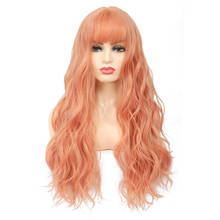 X-TRESS-Peluca de cabello sintético con flequillo para mujer, cabellera artificial de largo con ondas suaves, color naranja y rosa, hecha a máquina, para fiesta de Cosplay 2024 - compra barato