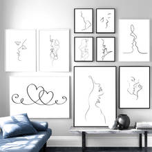 Póster de dibujo de línea, impresión artística de pared, lienzo blanco y negro, pintura de amante, cita de beso, imágenes para decoración del hogar de sala de estar 2024 - compra barato