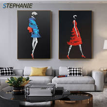 Poster abstrato elegante de fanshion, mulher, modelo, tela, arte, azul, vermelho, preto, estampado, imagem grande moderna para parede, para quarto, quadros hd 2024 - compre barato