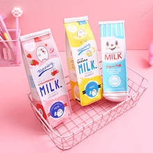 Estuche de lápices de leche Kawaii, bolsa bonita de cuero, caja de lápices grande para niñas, papelería coreana, suministros escolares de oficina 2024 - compra barato